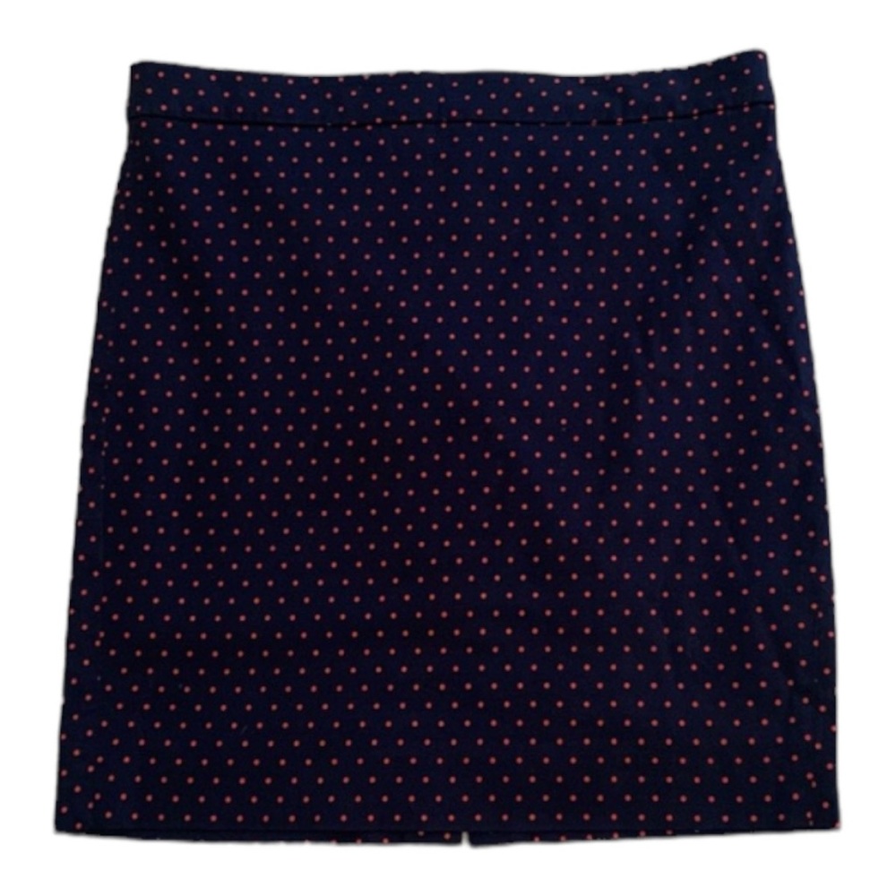 JCREW FACTORY cotton size 12P “The Pencil Skirt” in navy blu w/ red polka dots.